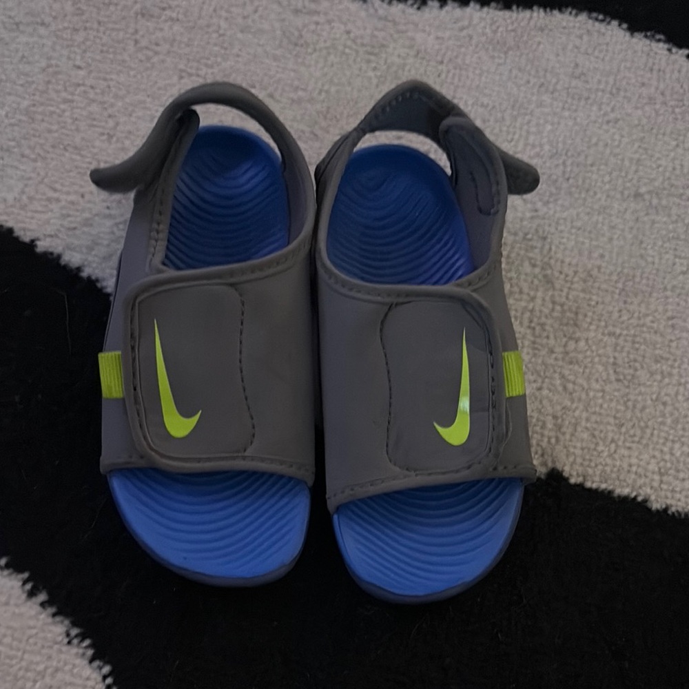 Nike Kids Sandals - Gray with Blue and Neon Accents